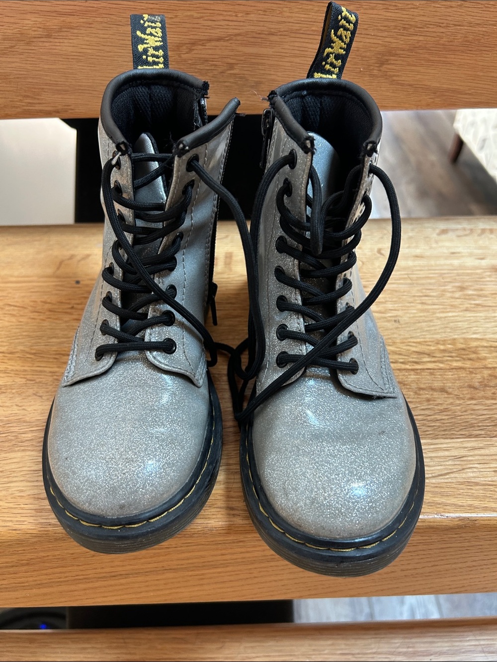 Dr. Martens Silver Glitter Lace-Up Boots